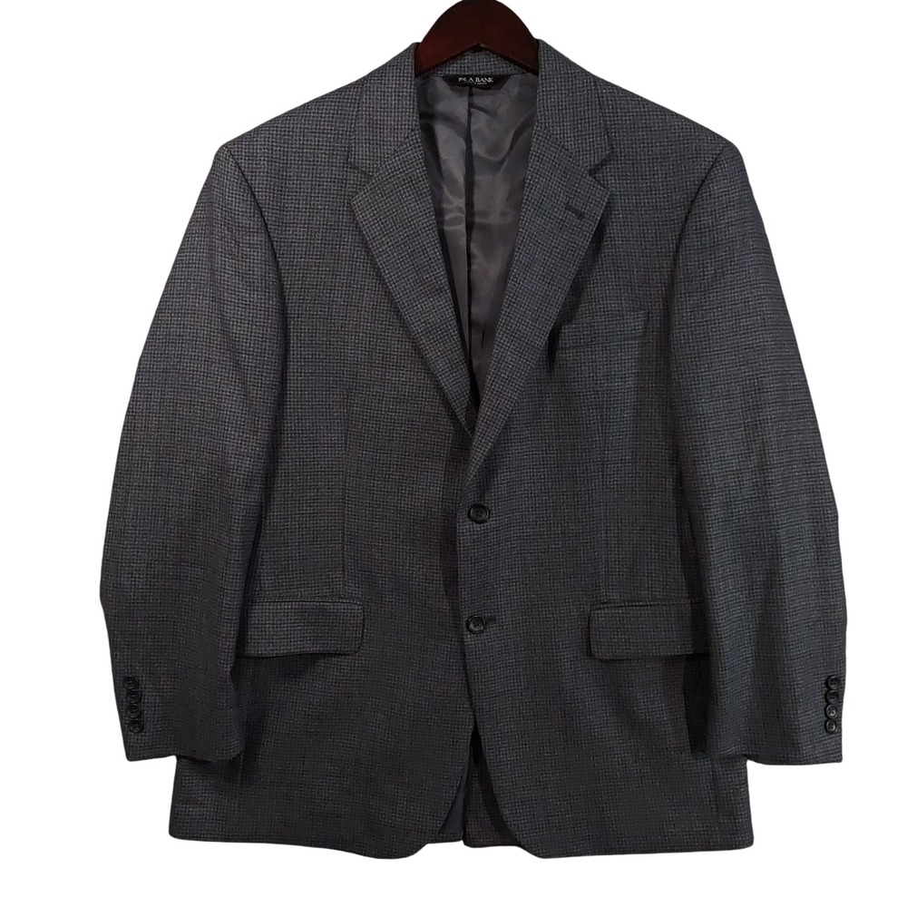 Jos. A. Bank Sport Coat Men 42R Blue Grey Wool Signature Micro-Houndstooth 12856